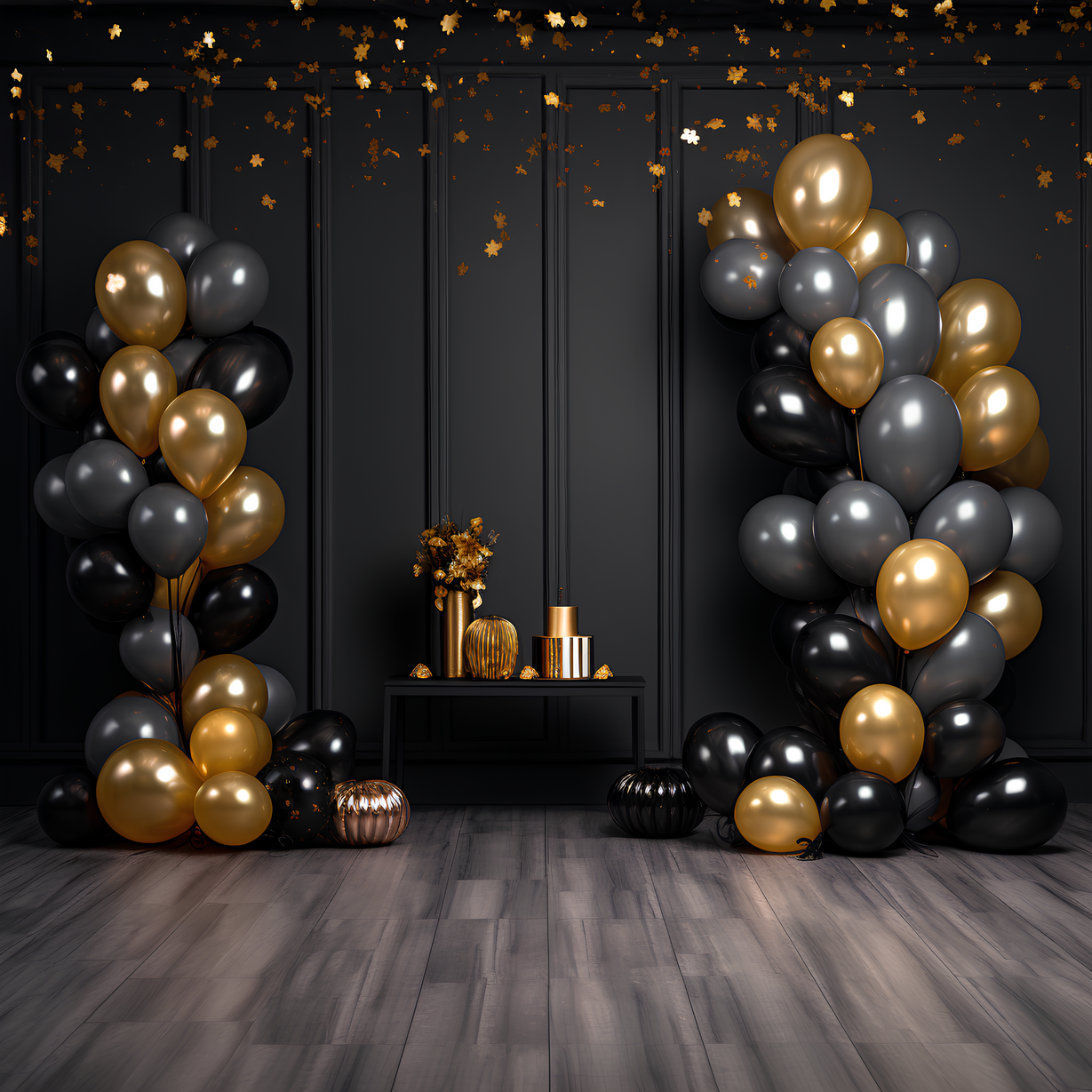 Shiny Balloon Decorations in a Dark Room